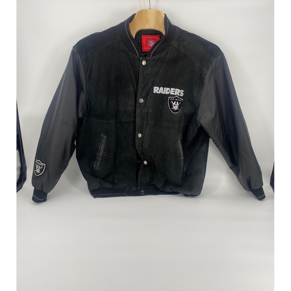 NFL Raiders Varsity Jacket Mens XXL Black Excellent Suede Leather Bomber Coat